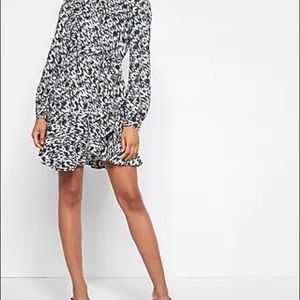 Express Abstract Print Belted Shirt Dress